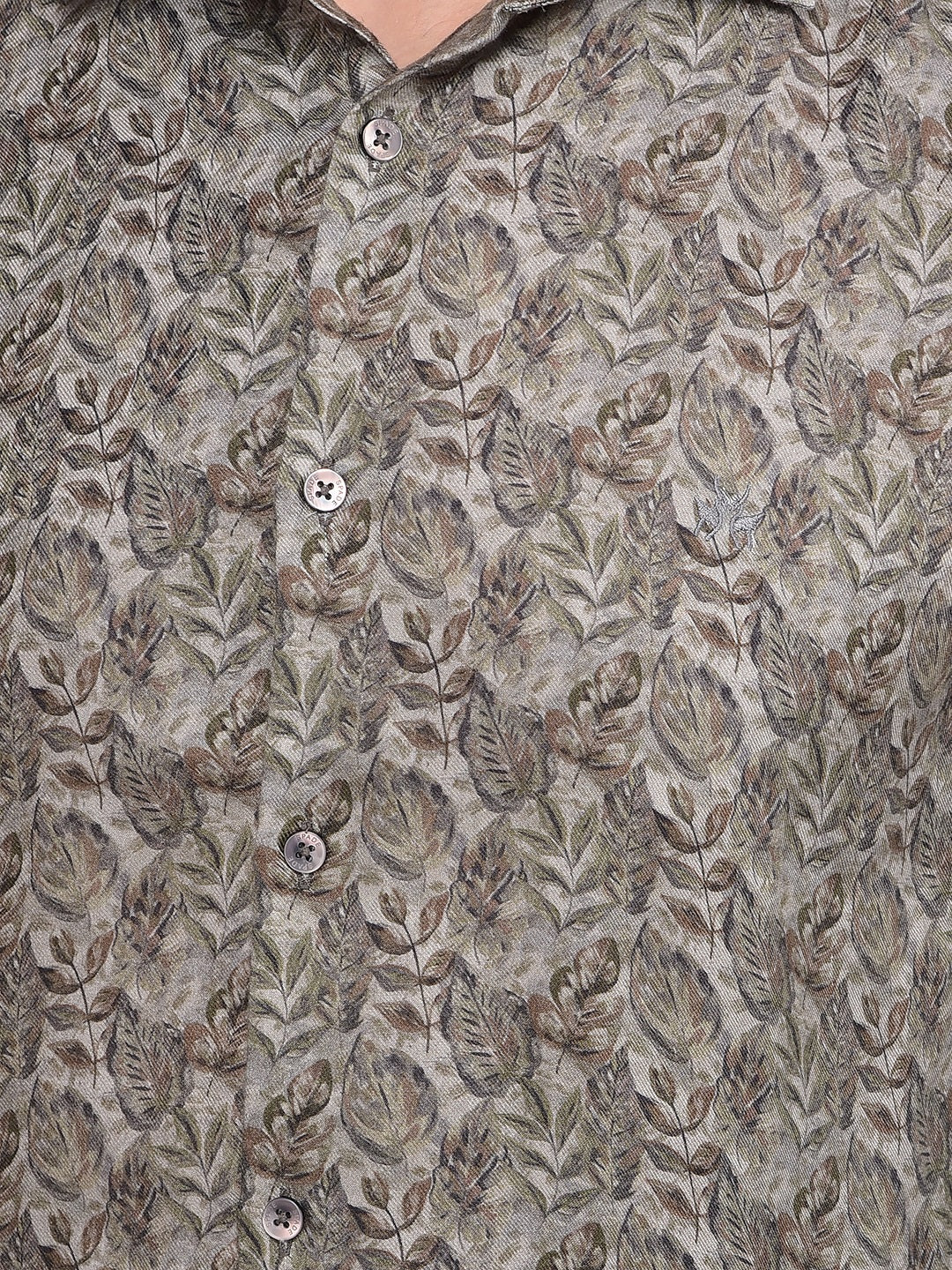 Olive Floral Print Shirt-Men Shirts-Crimsoune Club