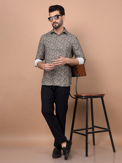 Olive Floral Print Shirt-Men Shirts-Crimsoune Club