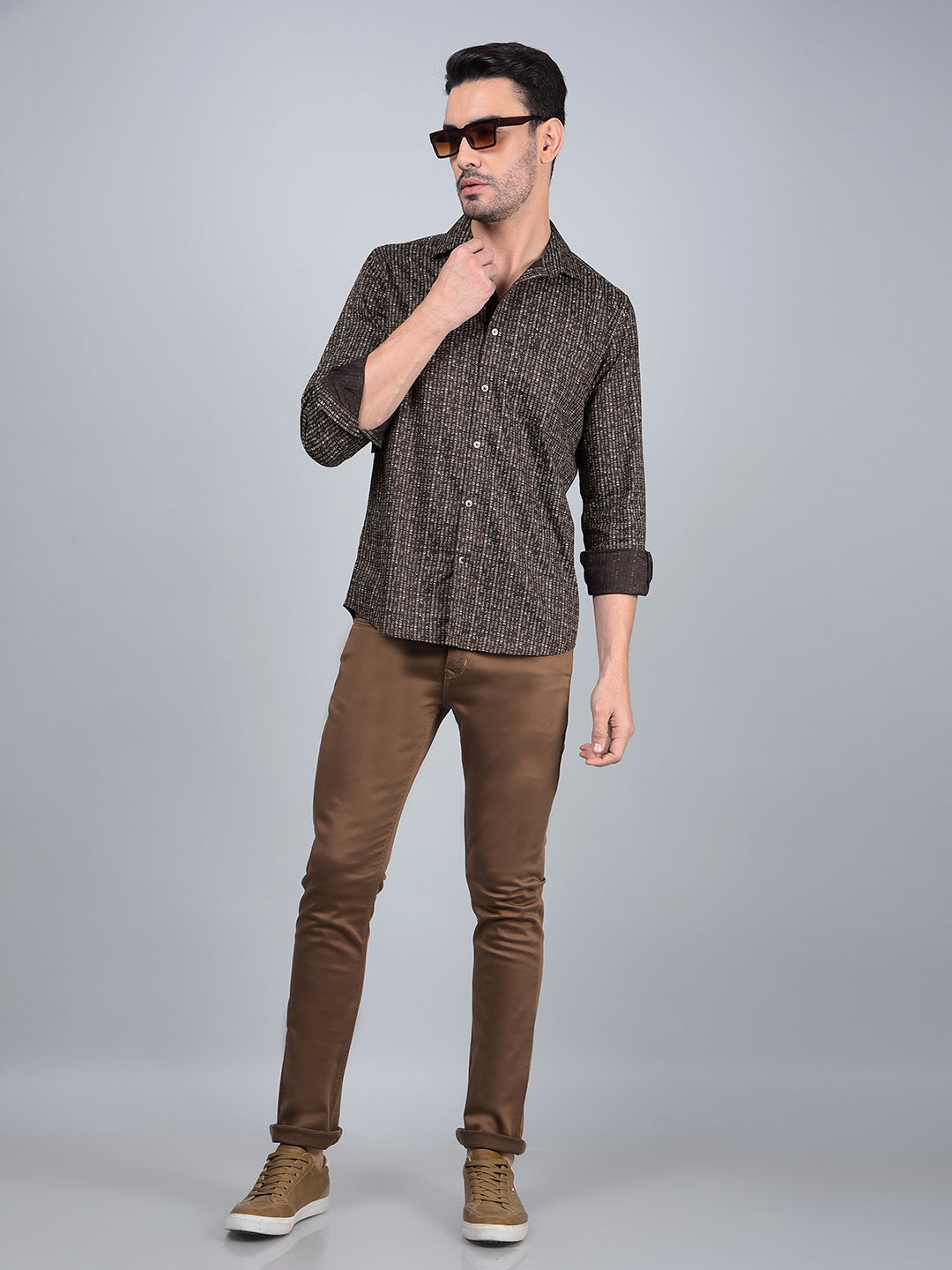 Brown Printed Shirt-Men Shirts-Crimsoune Club