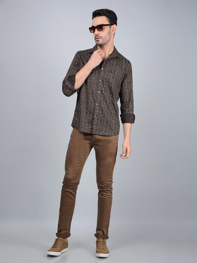 Brown Printed Shirt-Men Shirts-Crimsoune Club