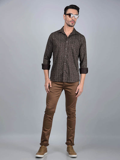 Brown Printed Shirt-Men Shirts-Crimsoune Club
