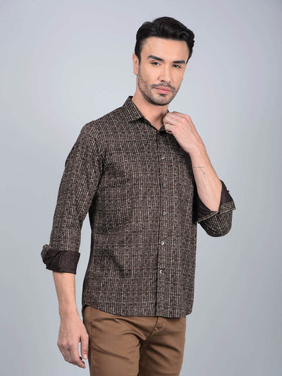 Brown Printed Shirt-Men Shirts-Crimsoune Club