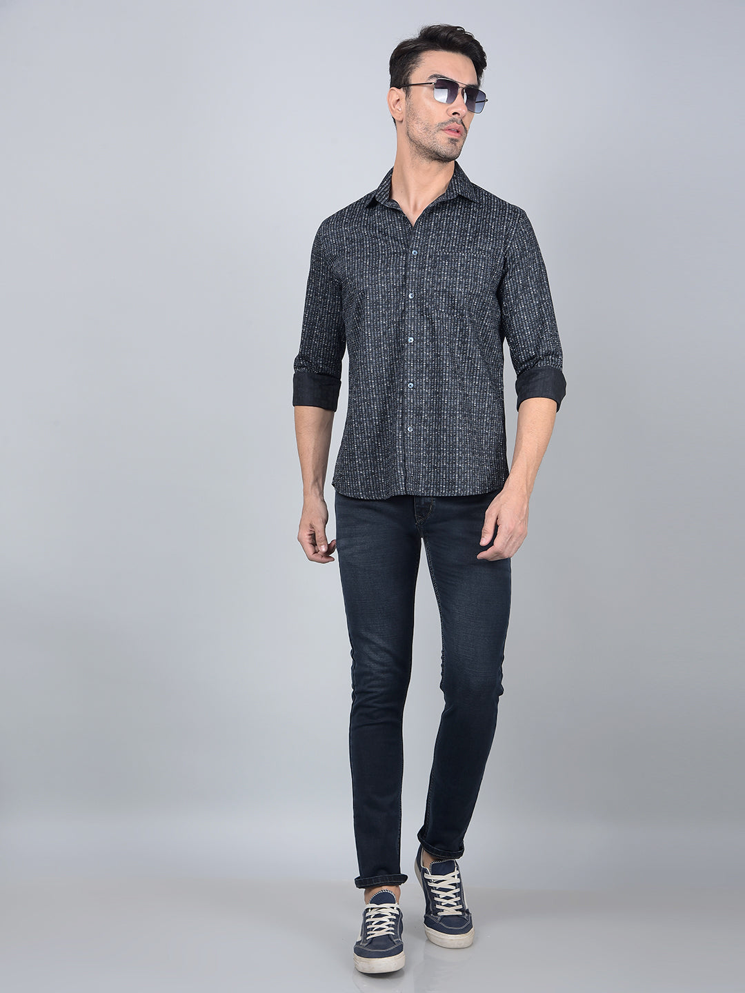 Navy Blue Printed Shirt-Men Shirts-Crimsoune Club