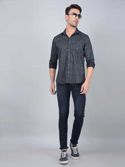 Navy Blue Printed Shirt-Men Shirts-Crimsoune Club
