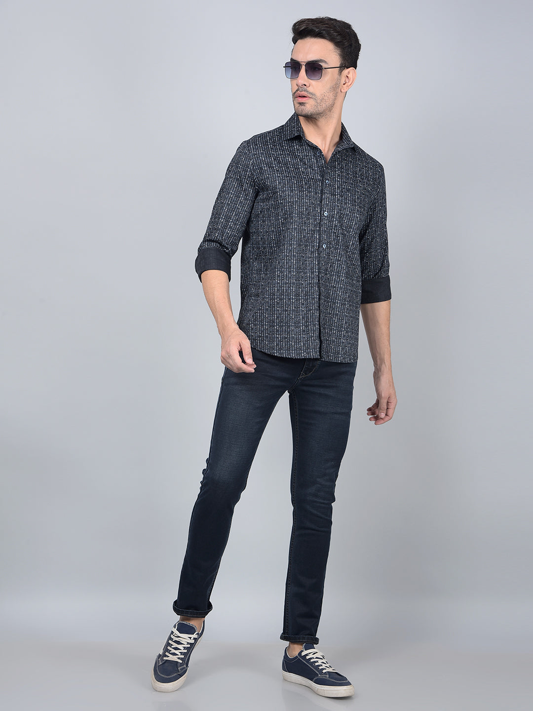 Navy Blue Printed Shirt-Men Shirts-Crimsoune Club