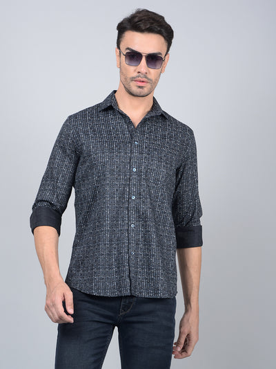 Navy Blue Printed Shirt-Men Shirts-Crimsoune Club