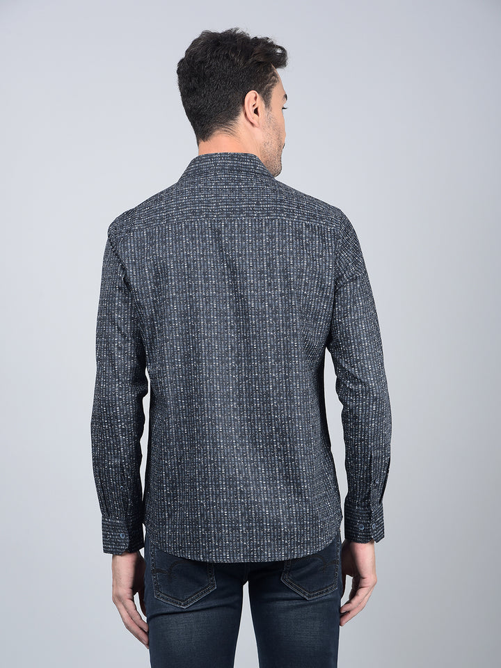 Navy Blue Printed Shirt-Men Shirts-Crimsoune Club