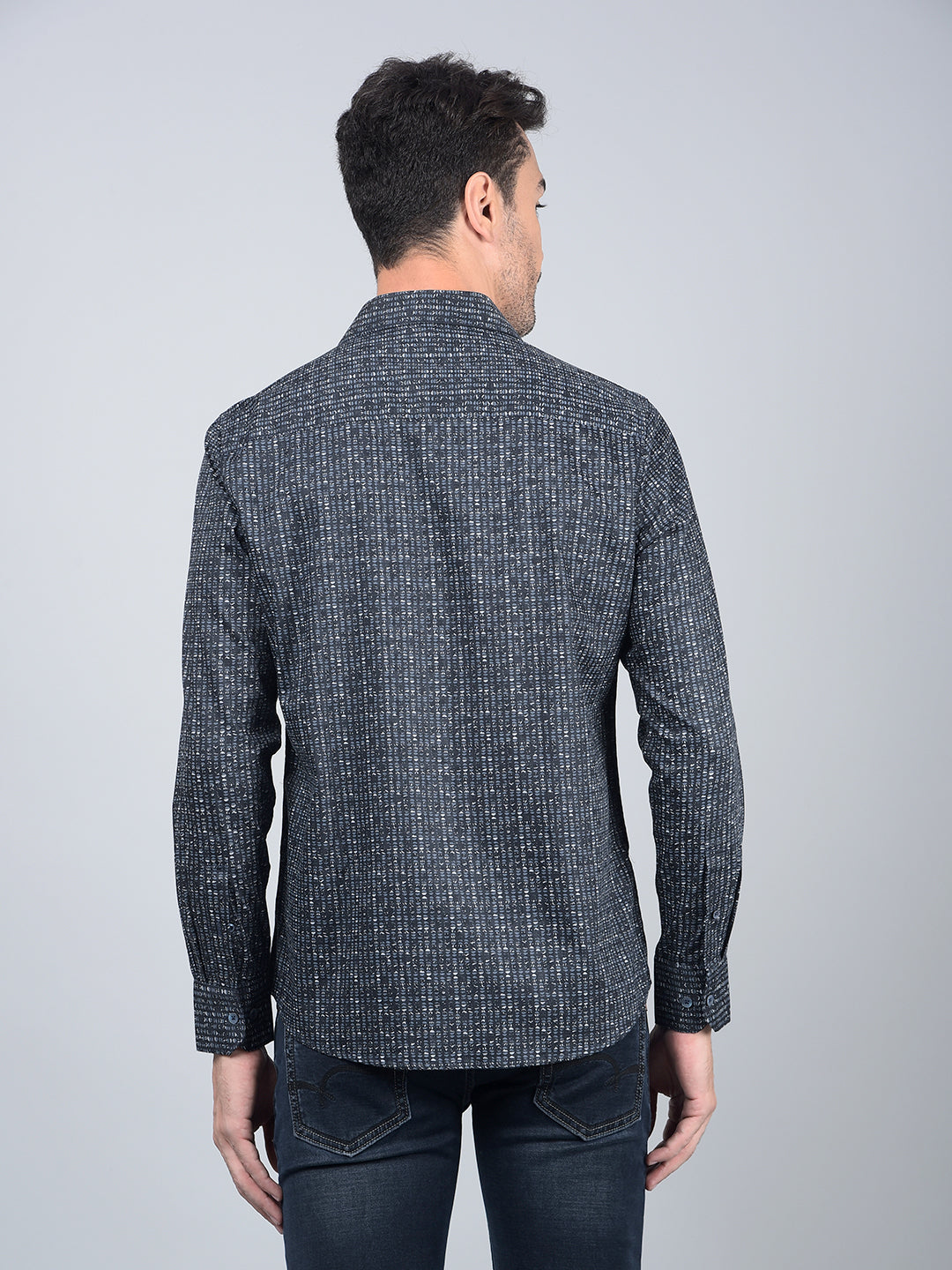 Navy Blue Printed Shirt-Men Shirts-Crimsoune Club