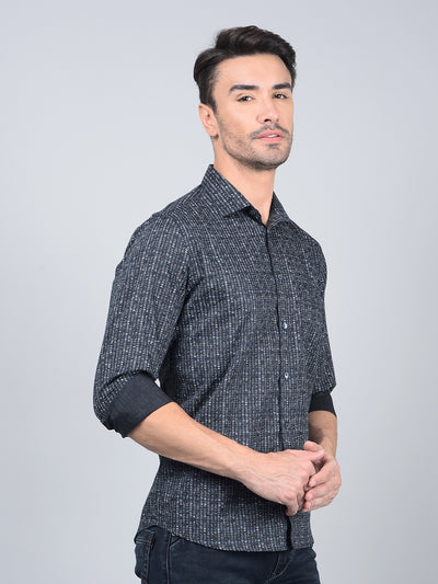 Navy Blue Printed Shirt-Men Shirts-Crimsoune Club