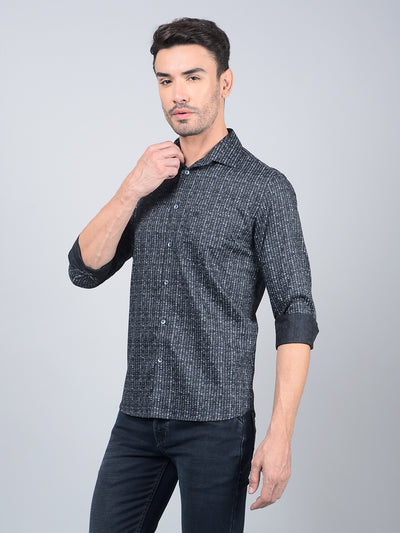 Navy Blue Printed Shirt-Men Shirts-Crimsoune Club