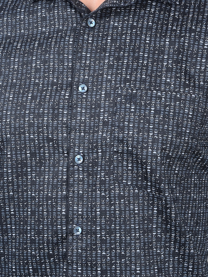Navy Blue Printed Shirt-Men Shirts-Crimsoune Club