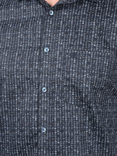 Navy Blue Printed Shirt-Men Shirts-Crimsoune Club