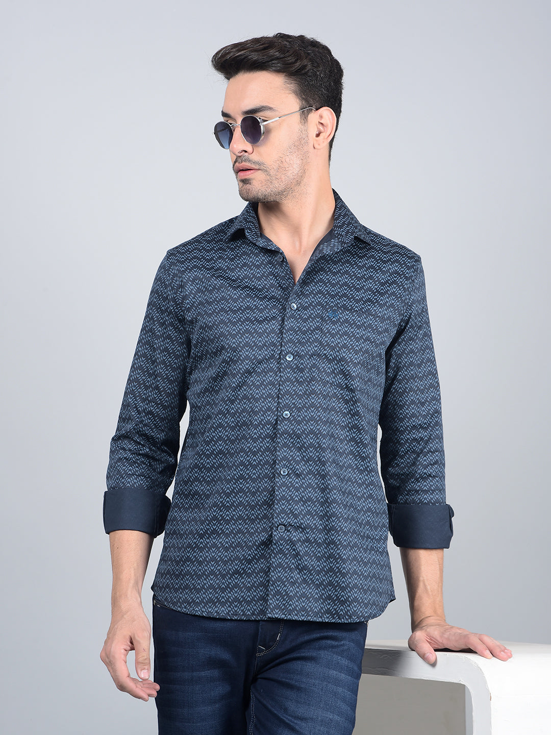 Blue Printed Shirt-Men Shirts-Crimsoune Club