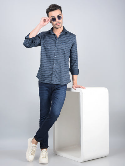 Blue Printed Shirt-Men Shirts-Crimsoune Club