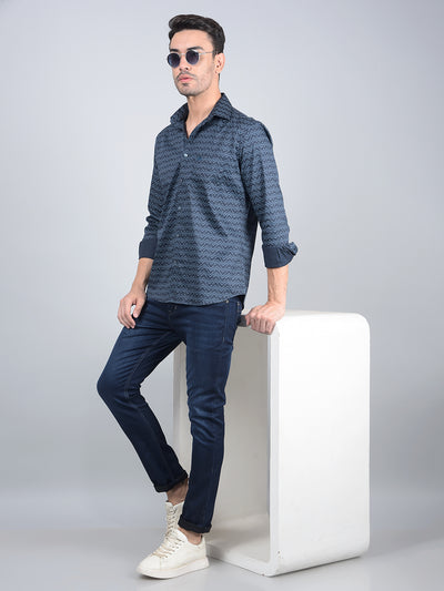Blue Printed Shirt-Men Shirts-Crimsoune Club