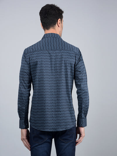 Blue Printed Shirt-Men Shirts-Crimsoune Club