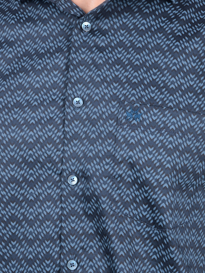 Blue Printed Shirt-Men Shirts-Crimsoune Club