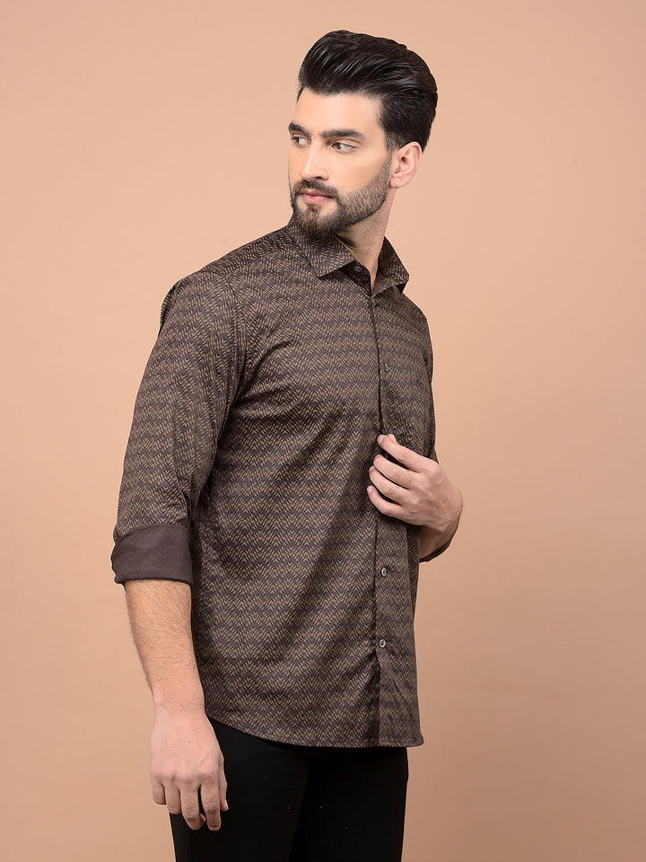 Brown Printed Shirt-Men Shirts-Crimsoune Club