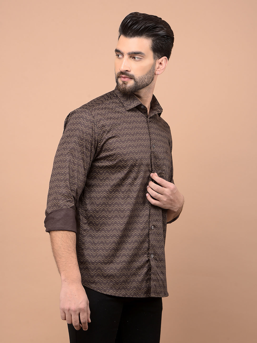 Brown Printed Shirt-Men Shirts-Crimsoune Club