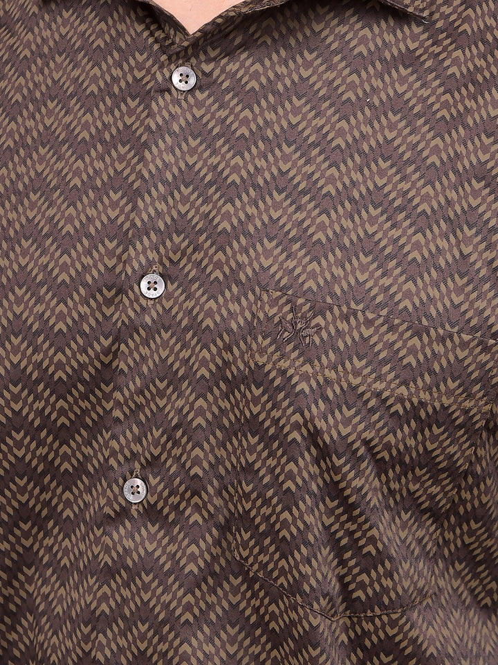 Brown Printed Shirt-Men Shirts-Crimsoune Club
