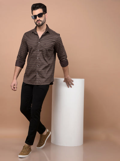 Brown Printed Shirt-Men Shirts-Crimsoune Club