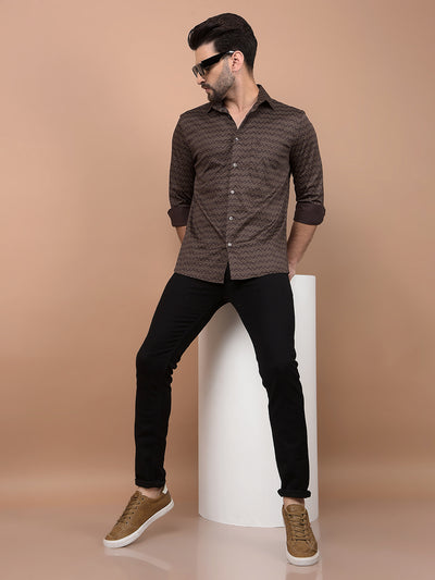 Brown Printed Shirt-Men Shirts-Crimsoune Club