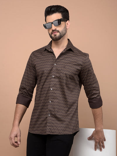 Brown Printed Shirt-Men Shirts-Crimsoune Club
