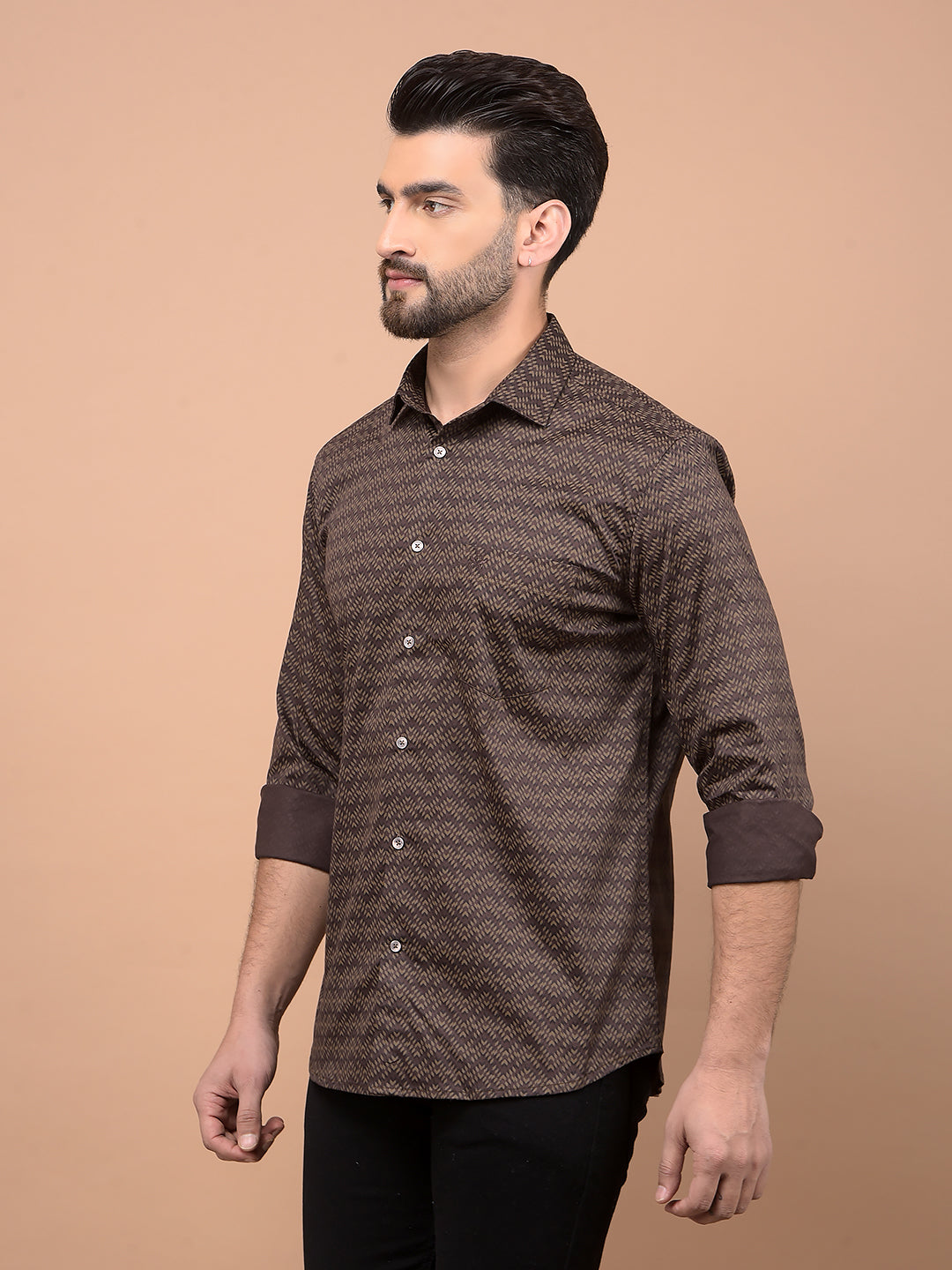 Brown Printed Shirt-Men Shirts-Crimsoune Club