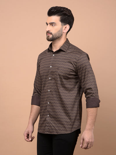 Brown Printed Shirt-Men Shirts-Crimsoune Club