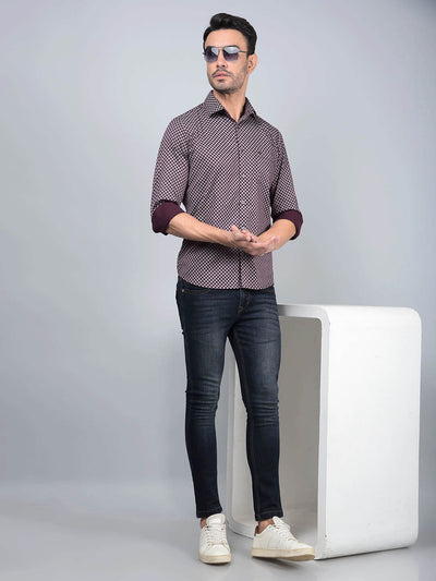 Wine Floral Print Shirt-Men Shirts-Crimsoune Club