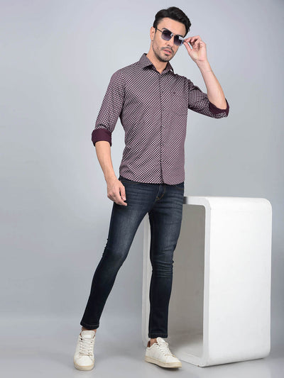 Wine Floral Print Shirt-Men Shirts-Crimsoune Club