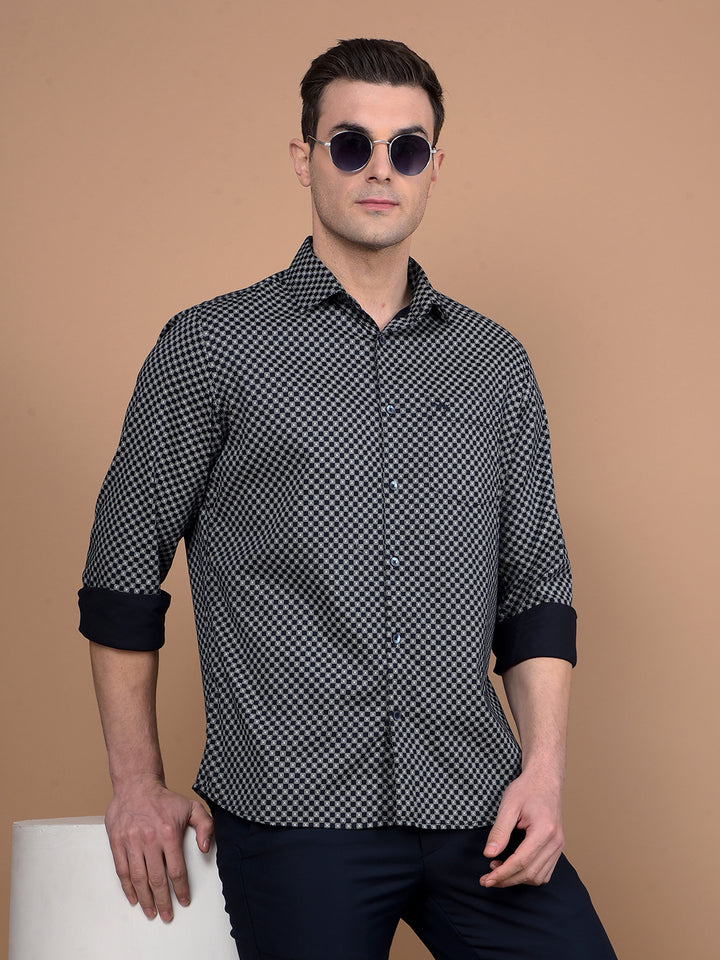 Navy Blue Printed Shirt-Men Shirts-Crimsoune Club