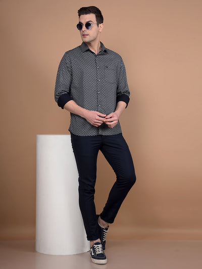Navy Blue Printed Shirt-Men Shirts-Crimsoune Club