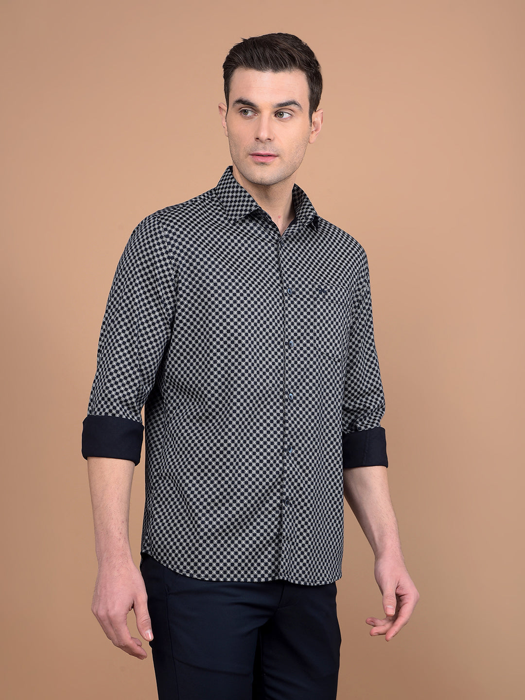 Navy Blue Printed Shirt-Men Shirts-Crimsoune Club