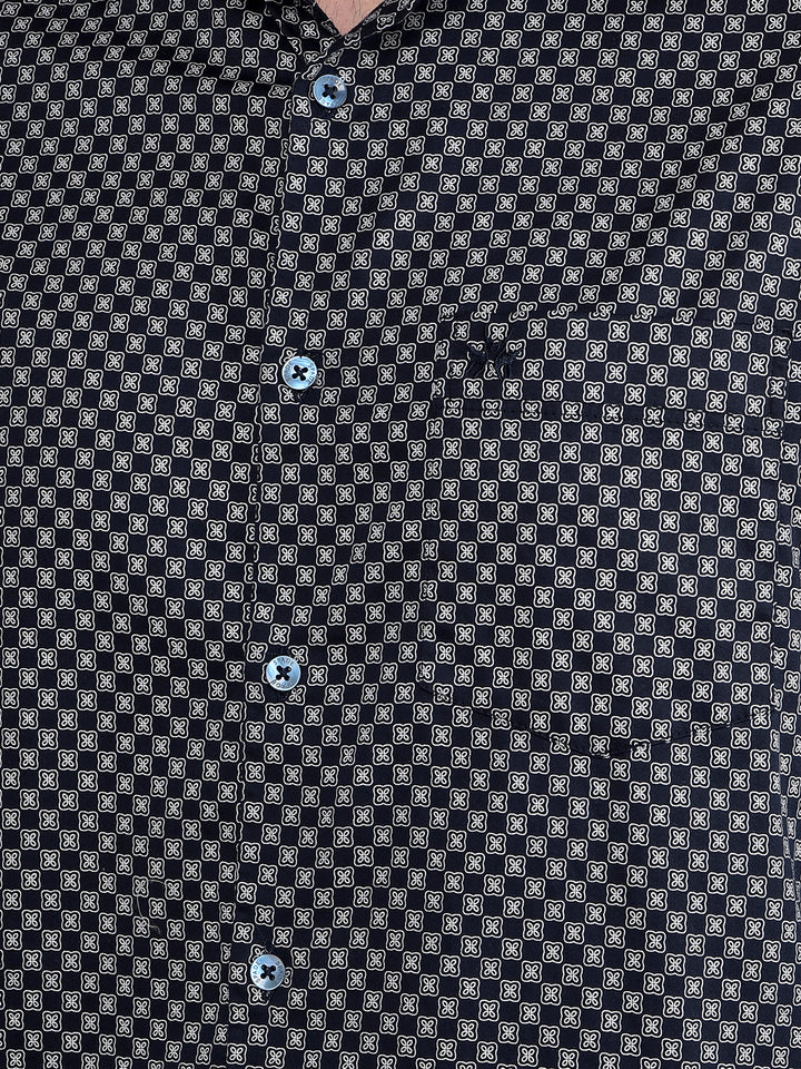 Navy Blue Printed Shirt-Men Shirts-Crimsoune Club
