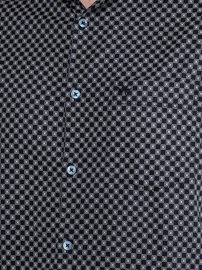 Navy Blue Printed Shirt-Men Shirts-Crimsoune Club