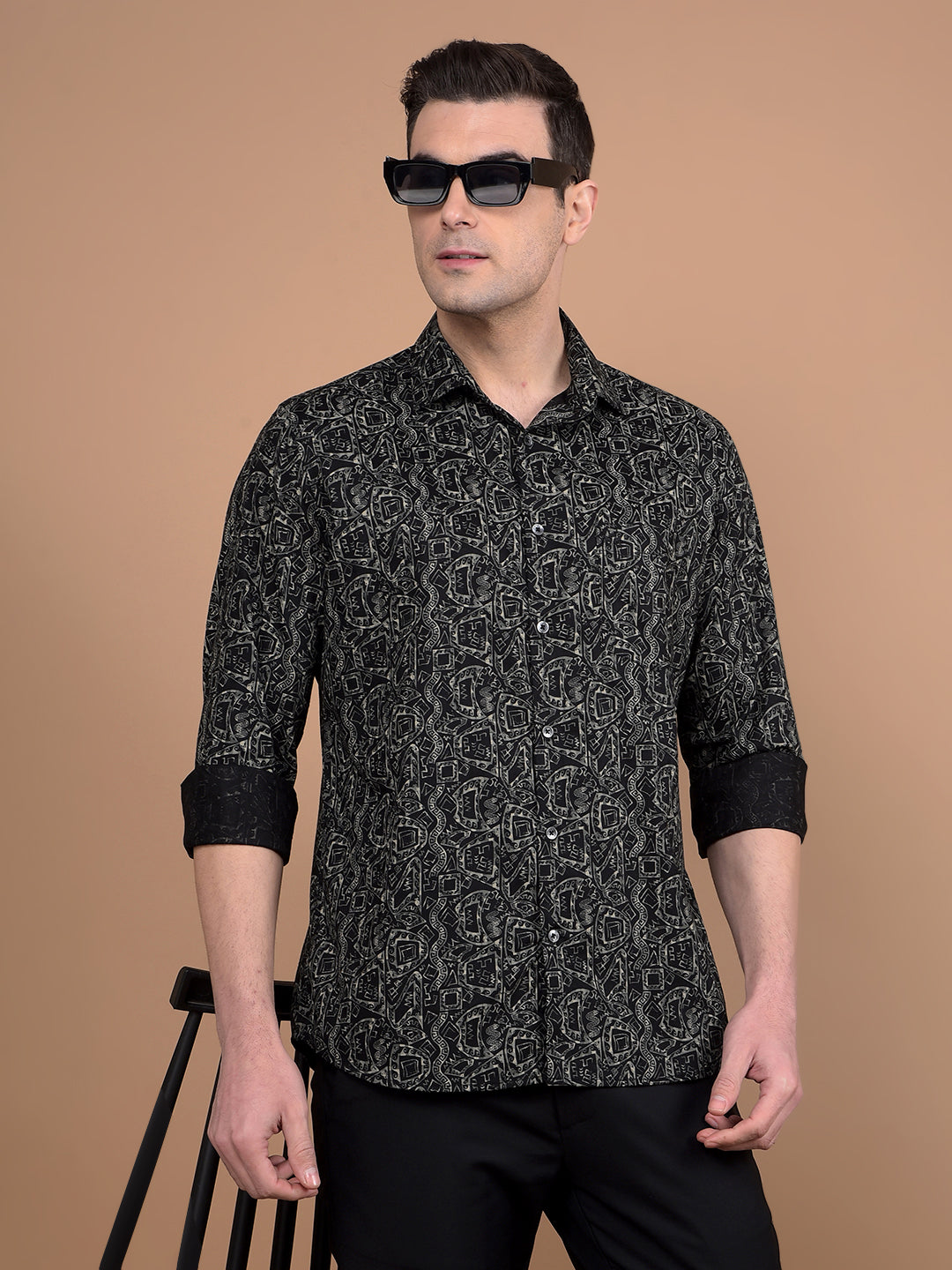 Black Printed Shirt-Men Shirts-Crimsoune Club