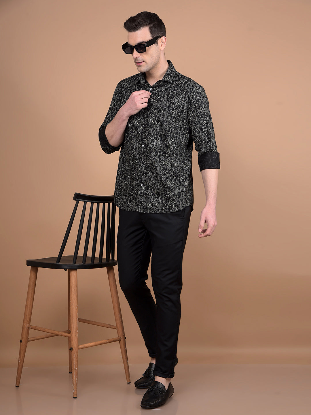 Black Printed Shirt-Men Shirts-Crimsoune Club