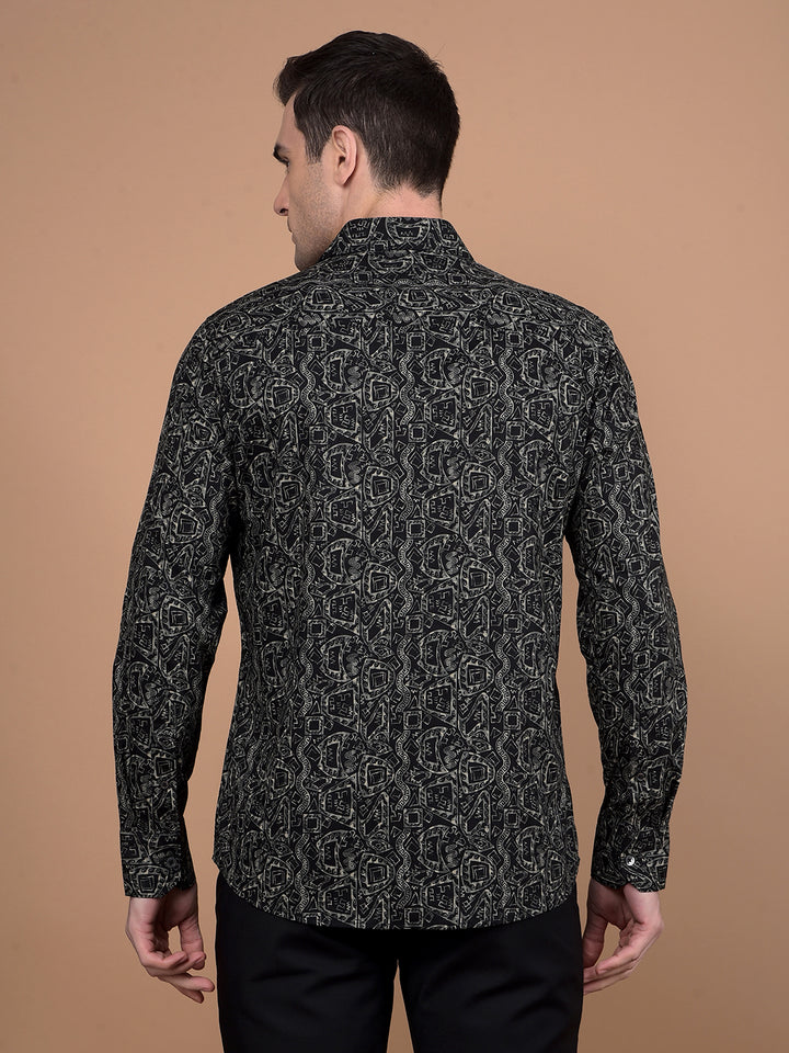Black Printed Shirt-Men Shirts-Crimsoune Club