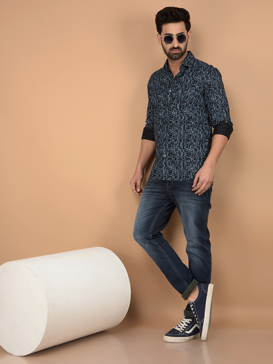 Navy Blue Printed Shirt-Men Shirts-Crimsoune Club