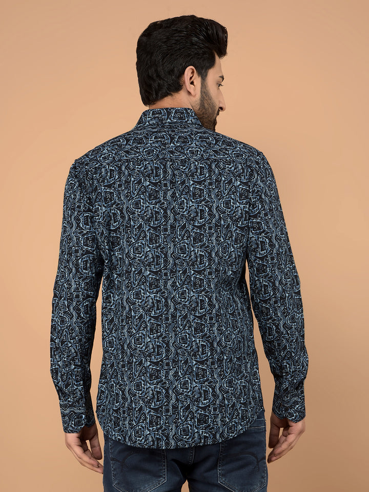 Navy Blue Printed Shirt-Men Shirts-Crimsoune Club