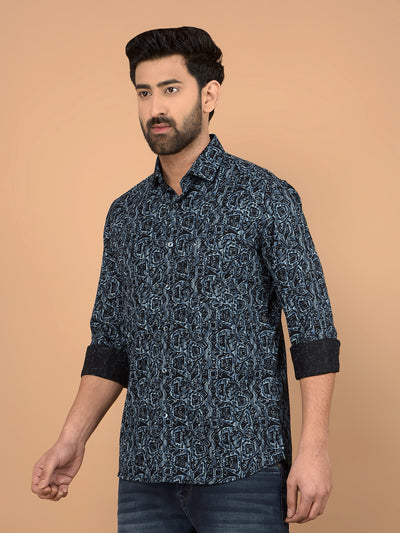 Navy Blue Printed Shirt-Men Shirts-Crimsoune Club