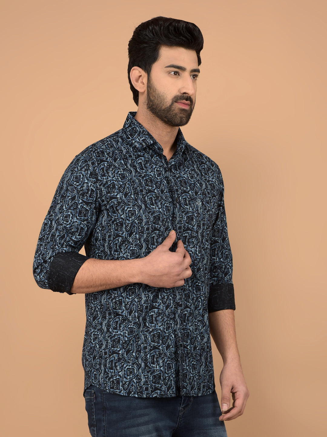 Navy Blue Printed Shirt-Men Shirts-Crimsoune Club