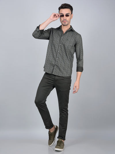 Green Printed Cotton Shirt-Men Shirts-Crimsoune Club