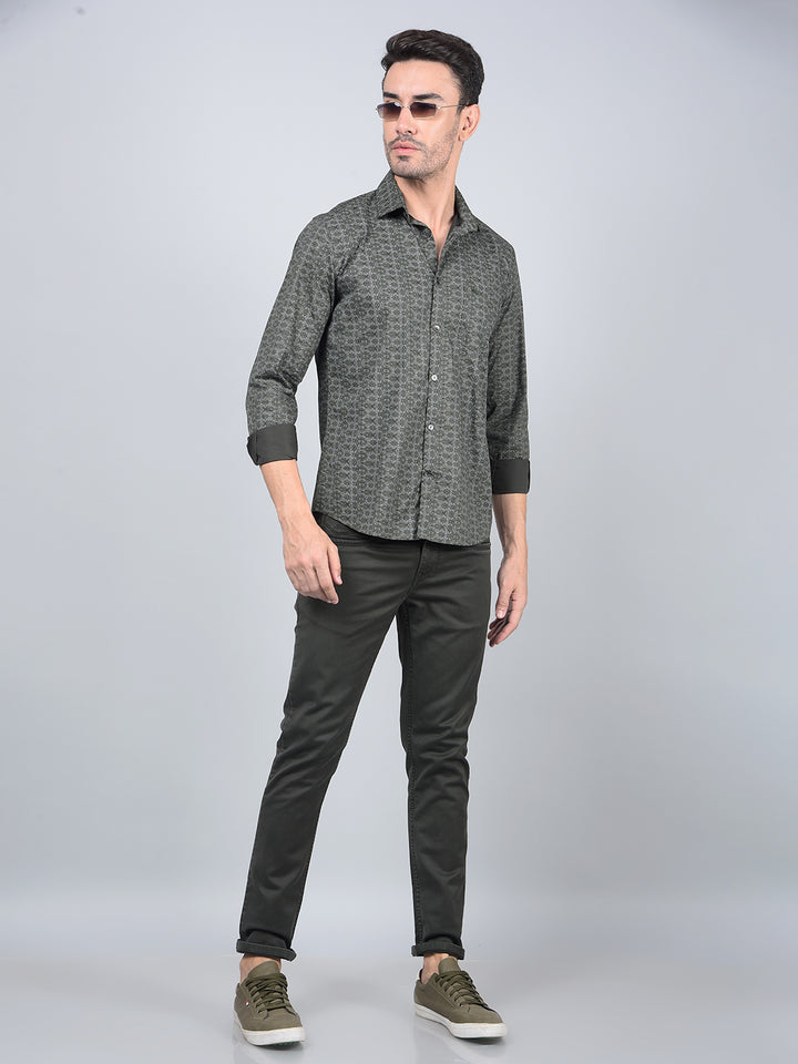 Green Printed Cotton Shirt-Men Shirts-Crimsoune Club