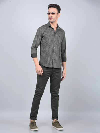 Green Printed Cotton Shirt-Men Shirts-Crimsoune Club