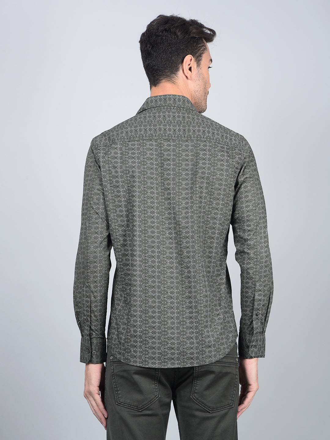 Green Printed Cotton Shirt-Men Shirts-Crimsoune Club
