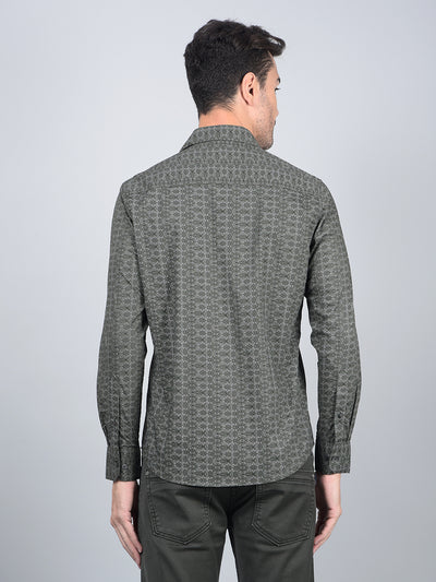 Green Printed Cotton Shirt-Men Shirts-Crimsoune Club