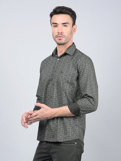 Green Printed Cotton Shirt-Men Shirts-Crimsoune Club
