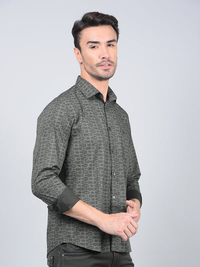 Green Printed Cotton Shirt-Men Shirts-Crimsoune Club